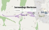 Karte mit eingezeichneten Parkplatzzonen 30,31,32 in der Umgebung Tannenheim | © Bergbahnen Flumserberg AG
