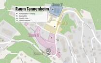 Detailkarte des Raum Tannenheim, die Zonen 5, 6, 7, 8 sowie umliegende Strassen sind markiert | © Bergbahnen Flumserberg AG
